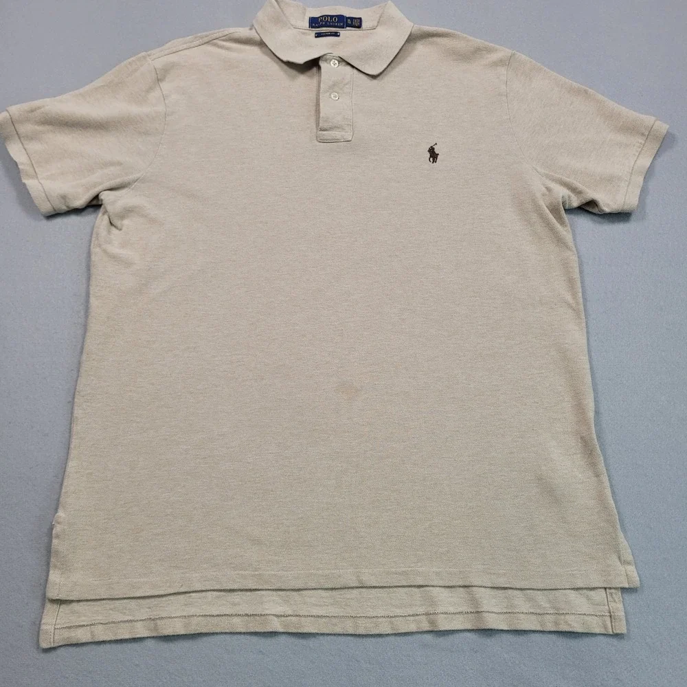 Polo Ralph Lauren Mens XL Custom Fit Tan Short Sleeve Pique Polo Shirt Khaki